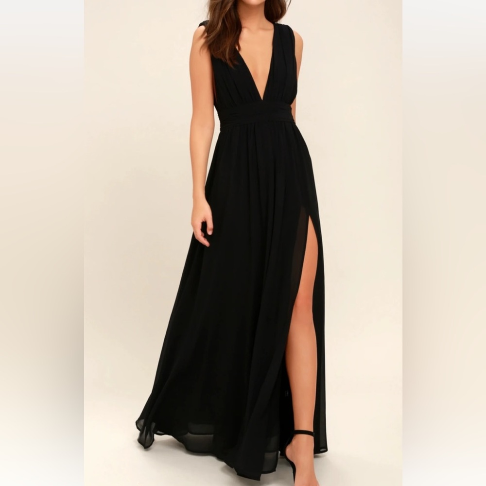 Lulus black maxi dress with side slit size M